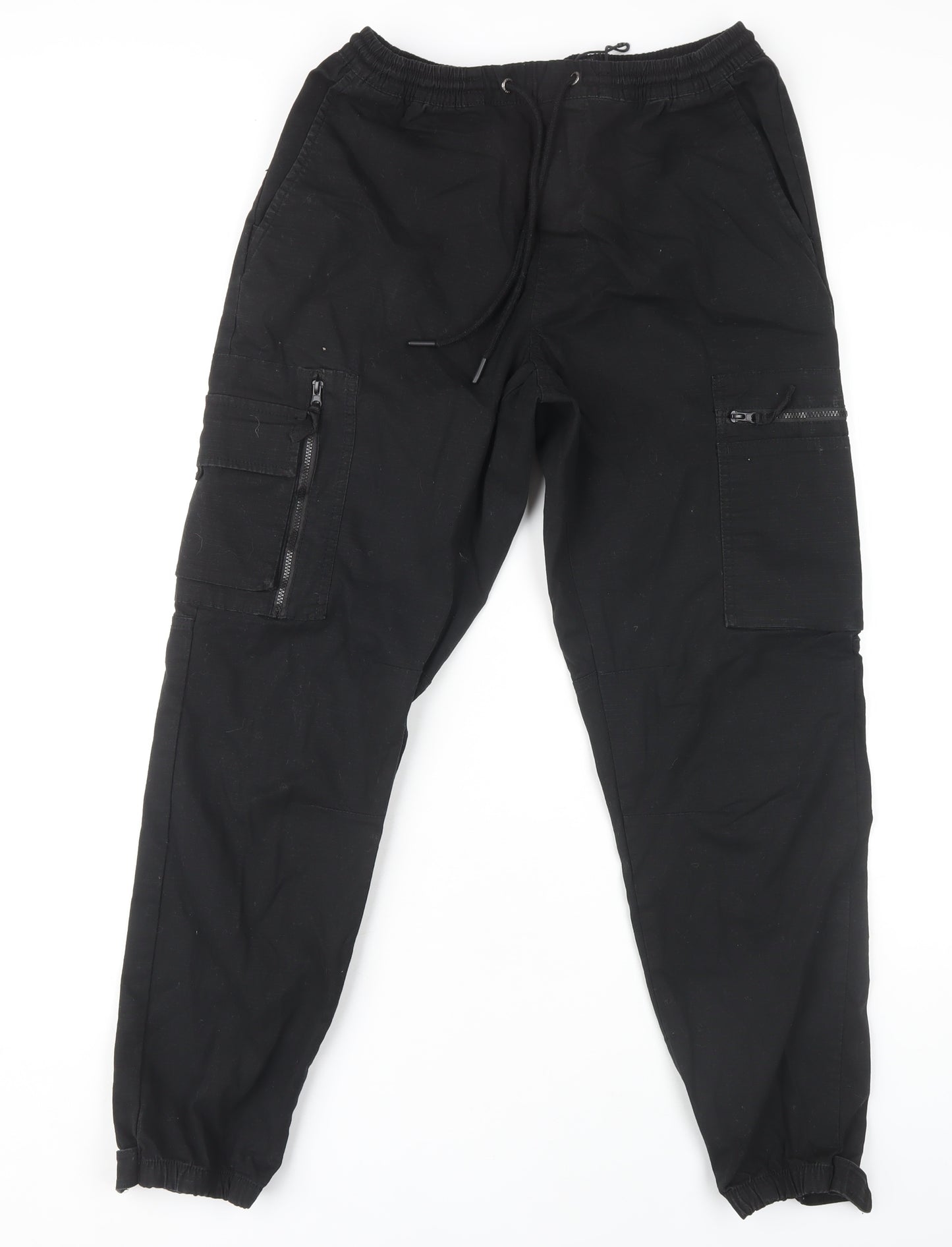 Pull & Bear Men's Black Cargo Trousers - Size S