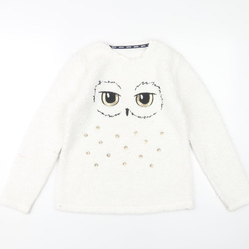 Harry Potter Girls White Bouclé Owl Top 13-14 Years