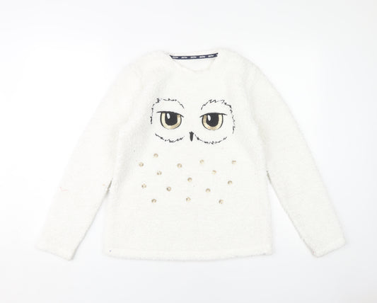 Harry Potter Girls White Bouclé Owl Top 13-14 Years