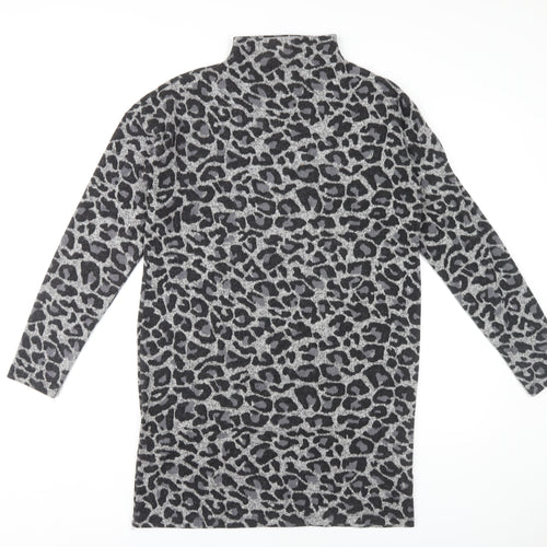 Oasis Women's Grey Animal Print High Neck Shift Dress M