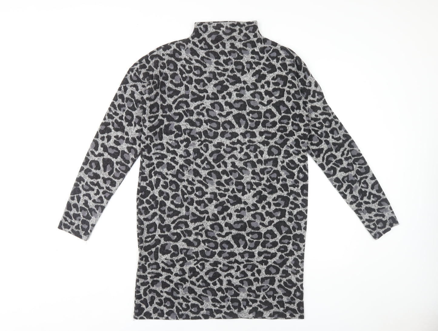 Oasis Women's Grey Animal Print High Neck Shift Dress M