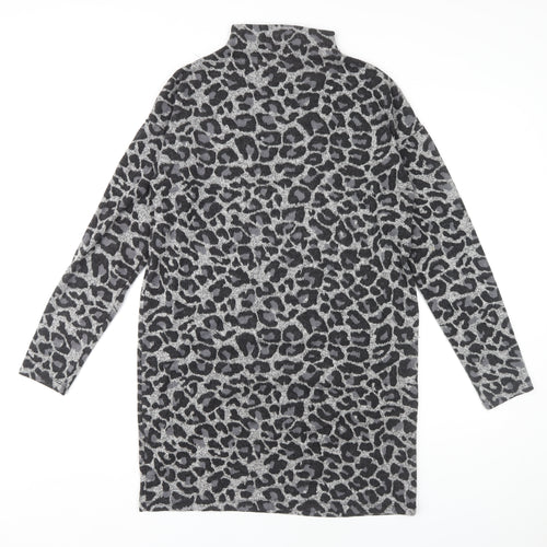 Oasis Women's Grey Animal Print High Neck Shift Dress M