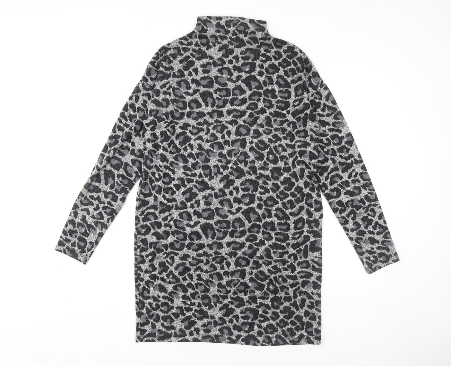 Oasis Women's Grey Animal Print High Neck Shift Dress M