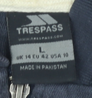 Trespass Unisex Blue Full Zip Hoodie, Size L, Casual Cotton