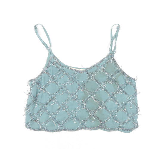 Miss Selfridge Womens Blue Beaded Camisole Top UK 6