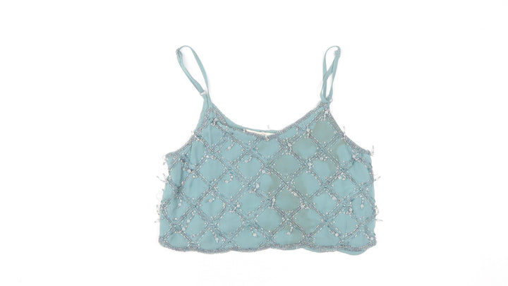 Miss Selfridge Womens Blue Beaded Camisole Top UK 6