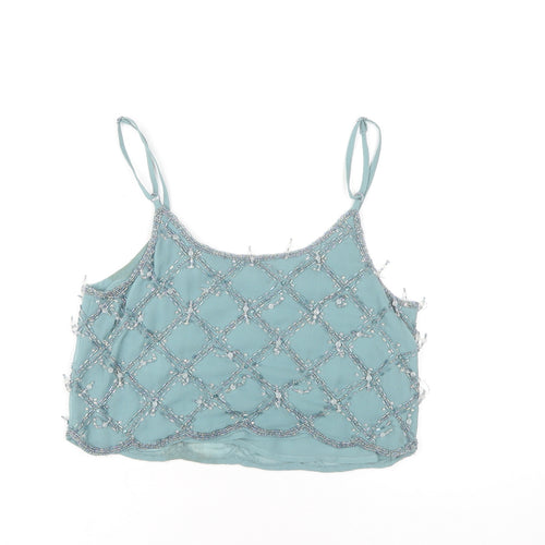 Miss Selfridge Womens Blue Beaded Camisole Top UK 6