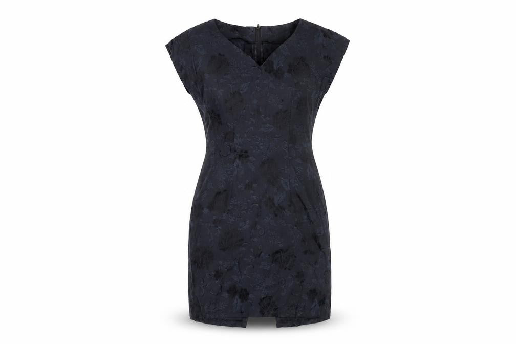 Front view of Kays Women's Black Dress, size 12, V-Neck Classic