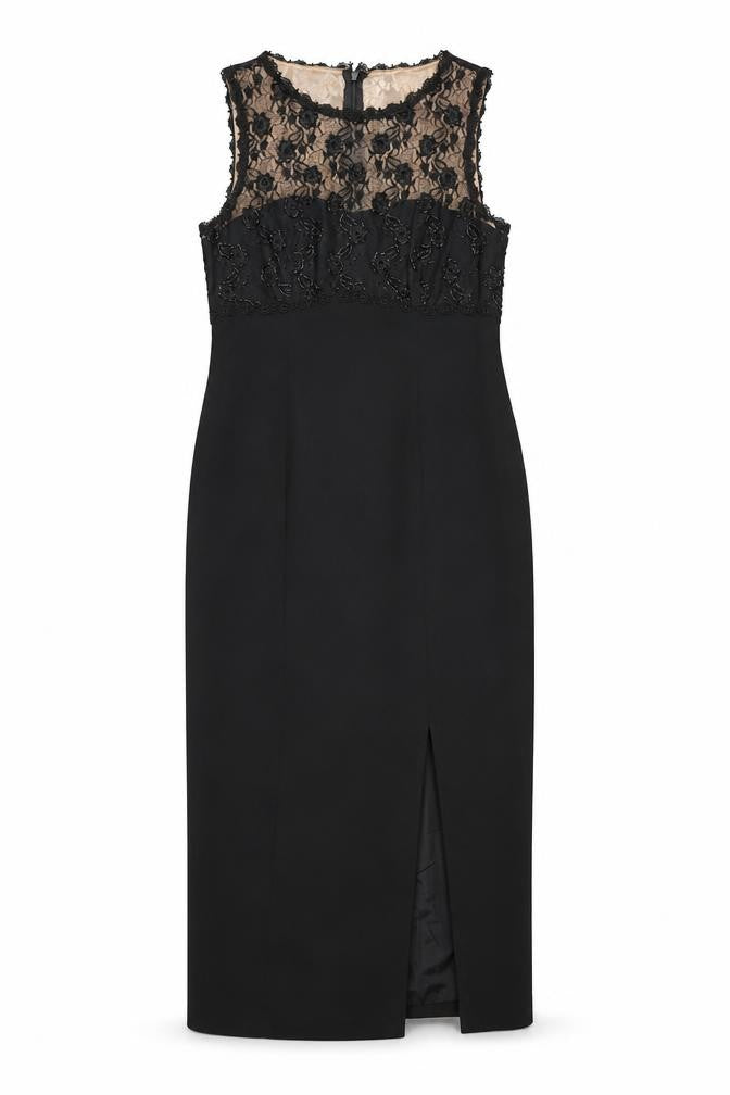 Front view of Debut Women's Black Midi Sheath Dress, size 12