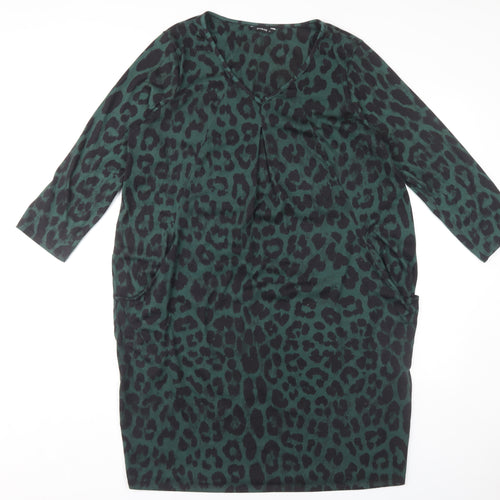 Roman Originals Women's Green Animal Print Dress - Size 14