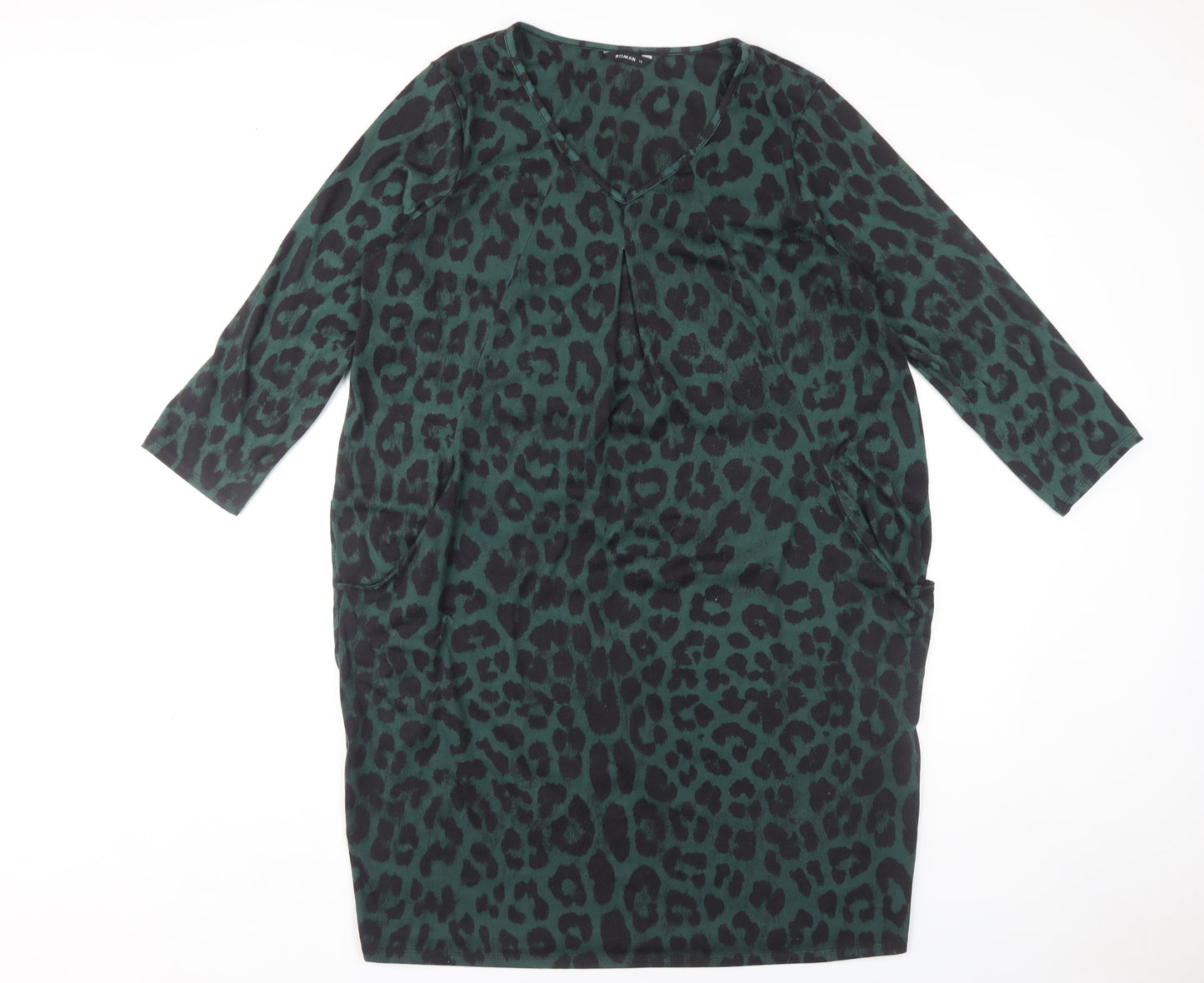 Roman Originals Women's Green Animal Print Dress - Size 14