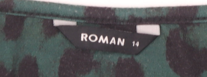 Roman Originals Women's Green Animal Print Dress - Size 14