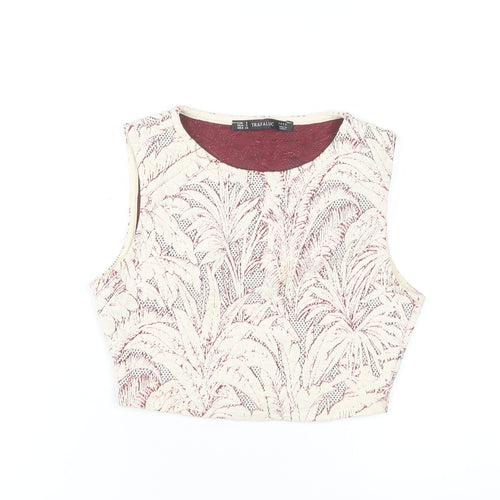 Zara Women Beige Floral Cropped Tank Size 6