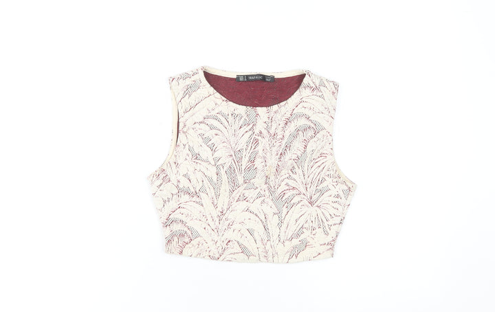 Zara Women Beige Floral Cropped Tank Size 6