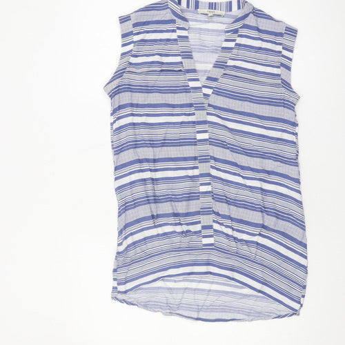 Next Women's Blue Striped Blouse Size 8 Sleeveless V-Neck