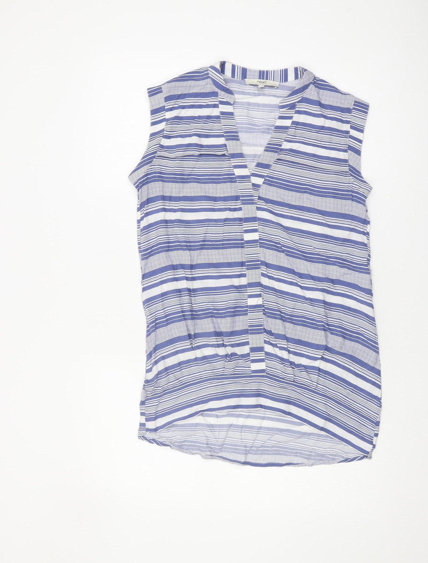 Next Women's Blue Striped Blouse Size 8 Sleeveless V-Neck