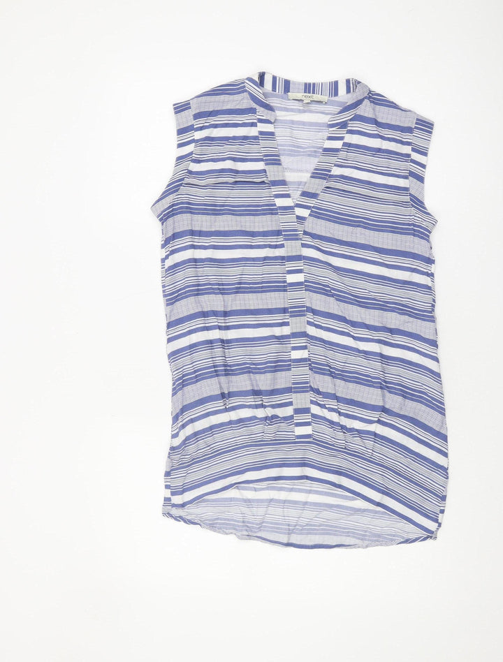 Next Women's Blue Striped Blouse Size 8 Sleeveless V-Neck