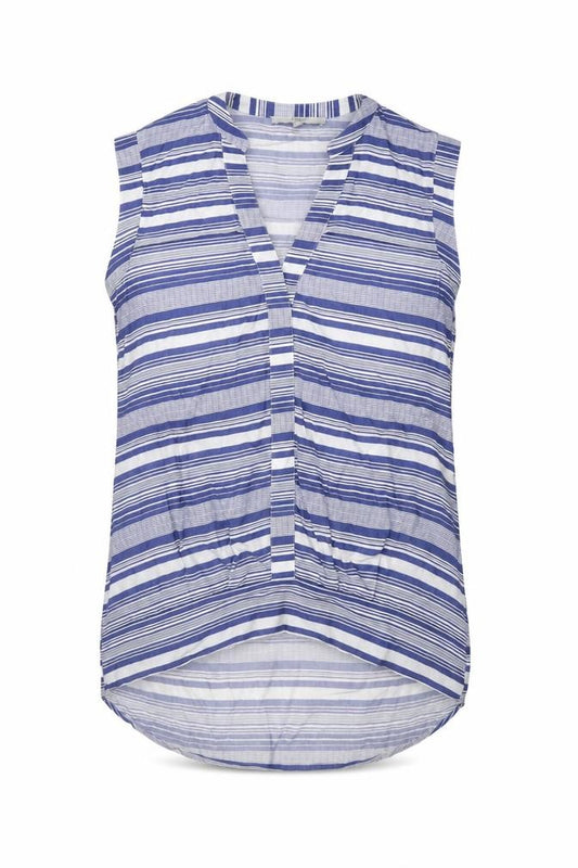 Front view of Next Women's Blue Striped Blouse, size 8, Sleeveless V-Neck