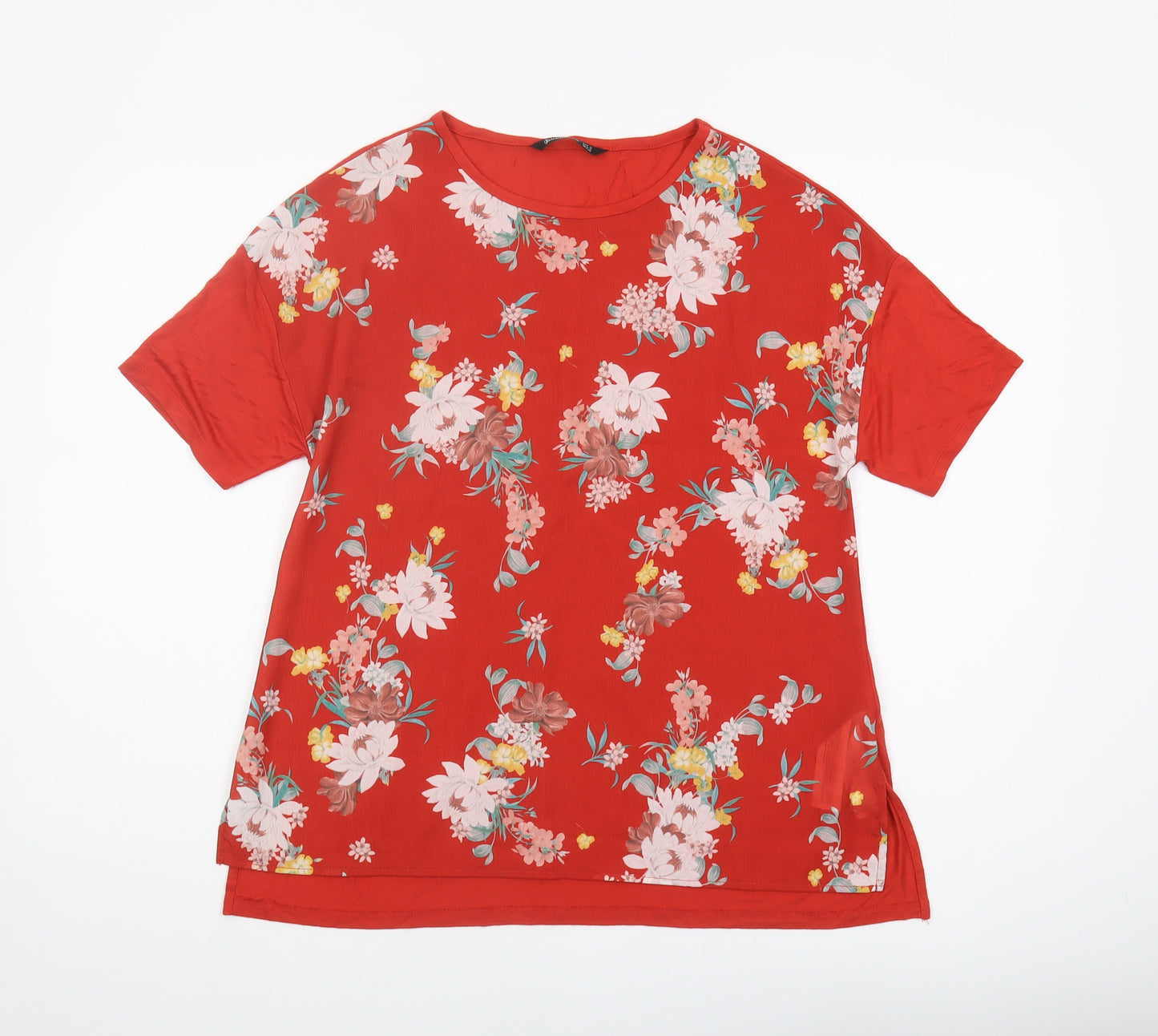 Stradivarius Women's Red Floral T-Shirt, Size S, Viscose