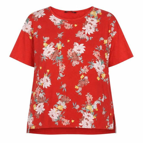 Stradivarius Women's Red Floral T-Shirt, Size S, Viscose