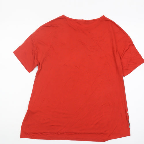 Stradivarius Women's Red Floral T-Shirt, Size S, Viscose