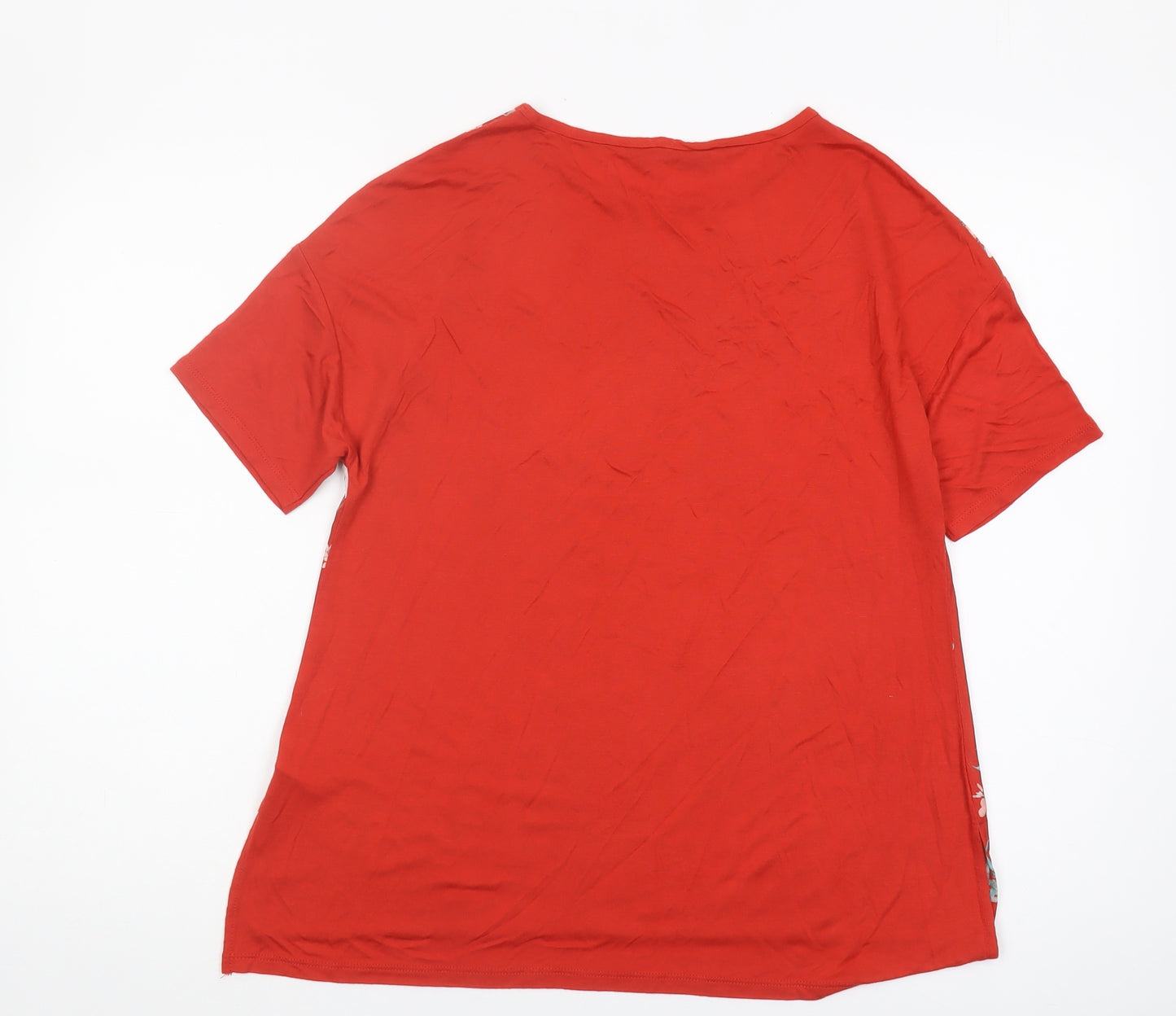 Stradivarius Women's Red Floral T-Shirt, Size S, Viscose