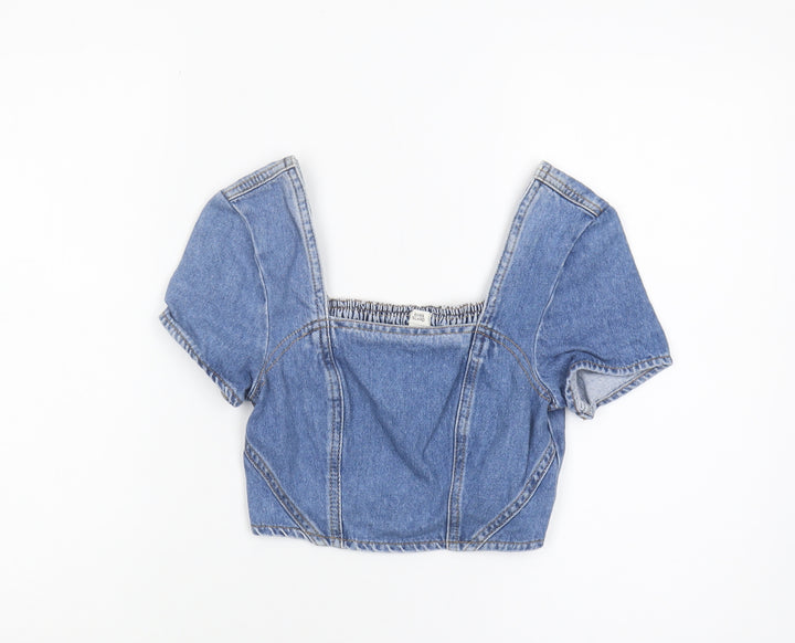 River Island Girls Blue Cropped Denim Top - Size 12 Years