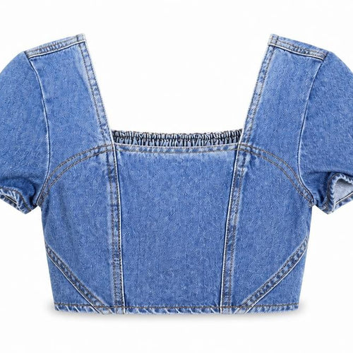 River Island Girls Blue Cropped Denim Top - Size 12 Years