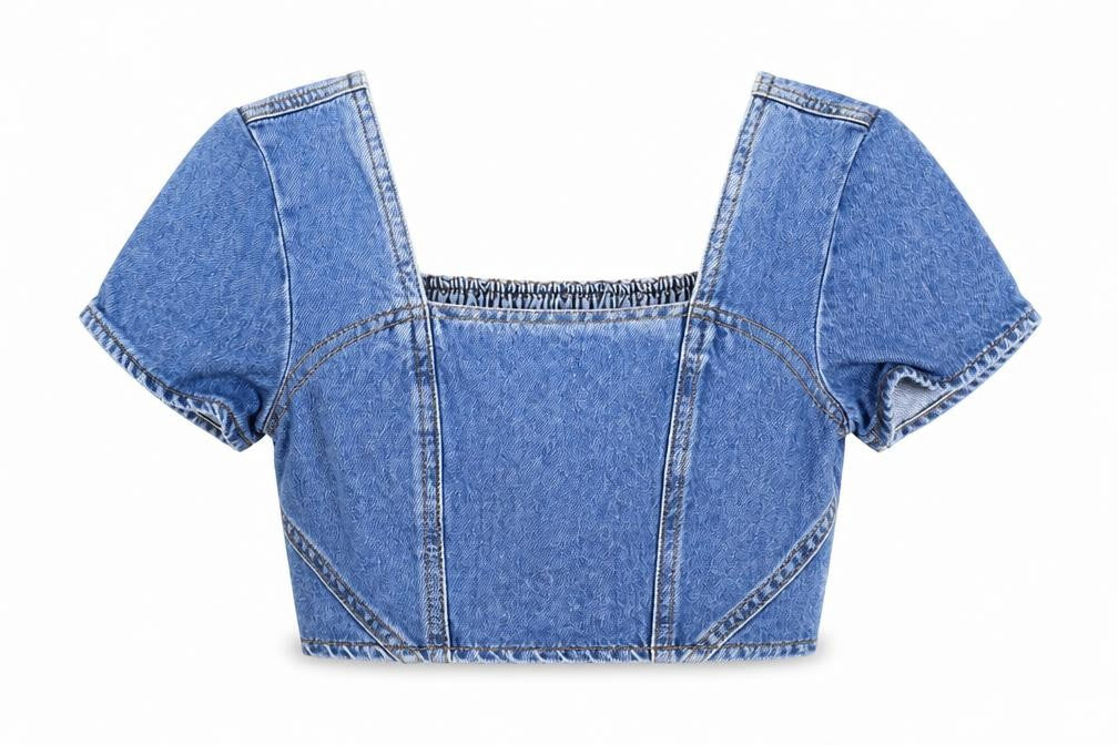 River Island Girls Blue Cropped Denim Top - Size 12 Years