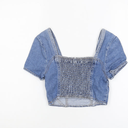 River Island Girls Blue Cropped Denim Top - Size 12 Years