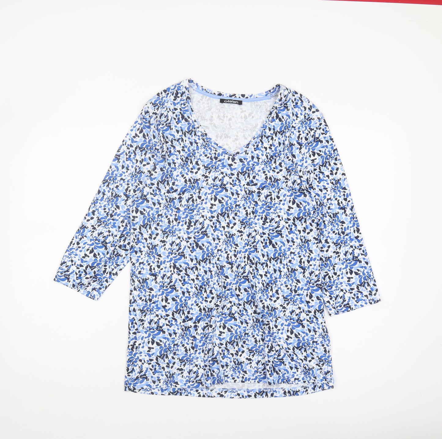 Olsen Women's Blue Floral V-Neck T-Shirt Size 14