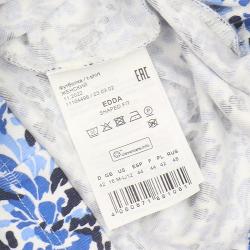 Olsen Women's Blue Floral V-Neck T-Shirt Size 14