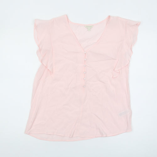 Monsoon Women's Pink Chiffon Blouse, M, V-Neck, Flutter Sleeve
