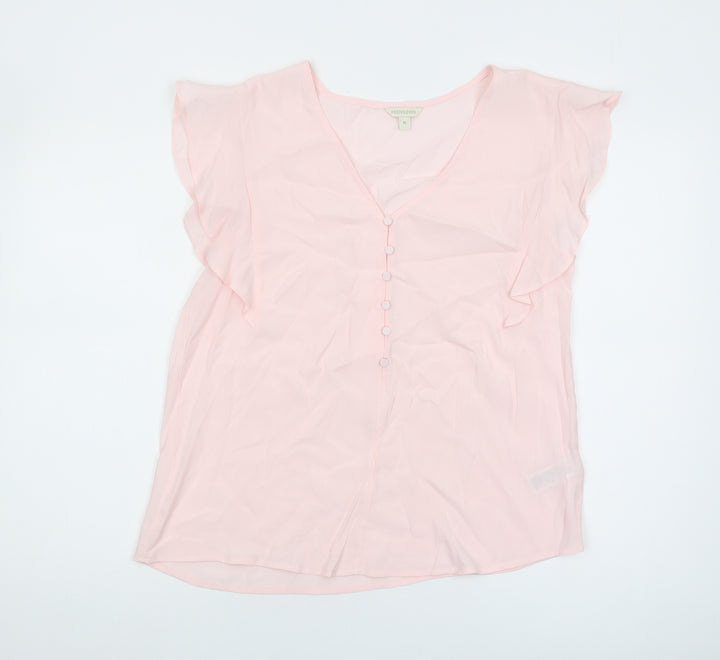 Monsoon Women's Pink Chiffon Blouse, M, V-Neck, Flutter Sleeve