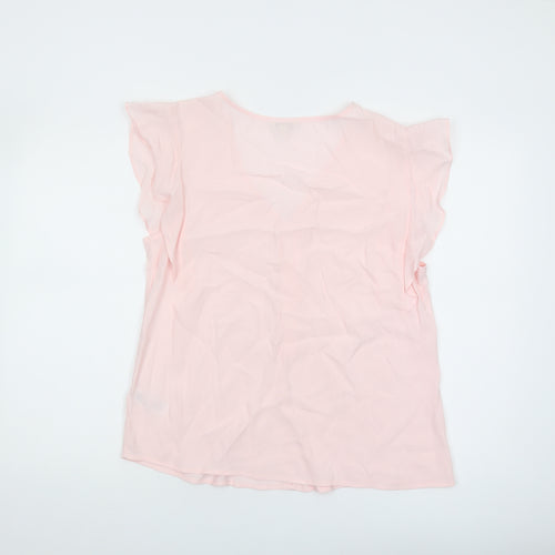 Monsoon Women's Pink Chiffon Blouse, M, V-Neck, Flutter Sleeve