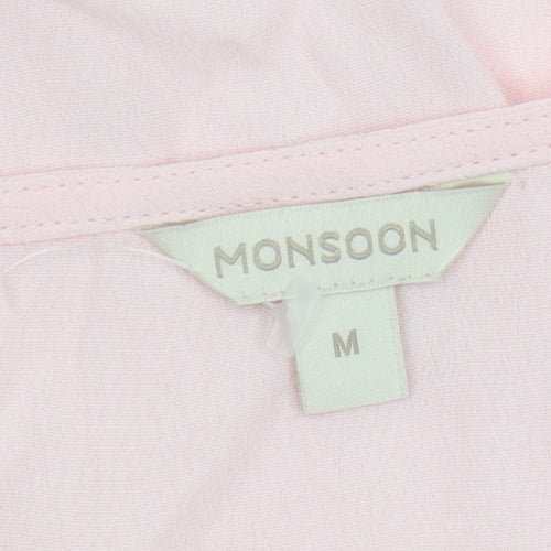 Monsoon Women's Pink Chiffon Blouse, M, V-Neck, Flutter Sleeve