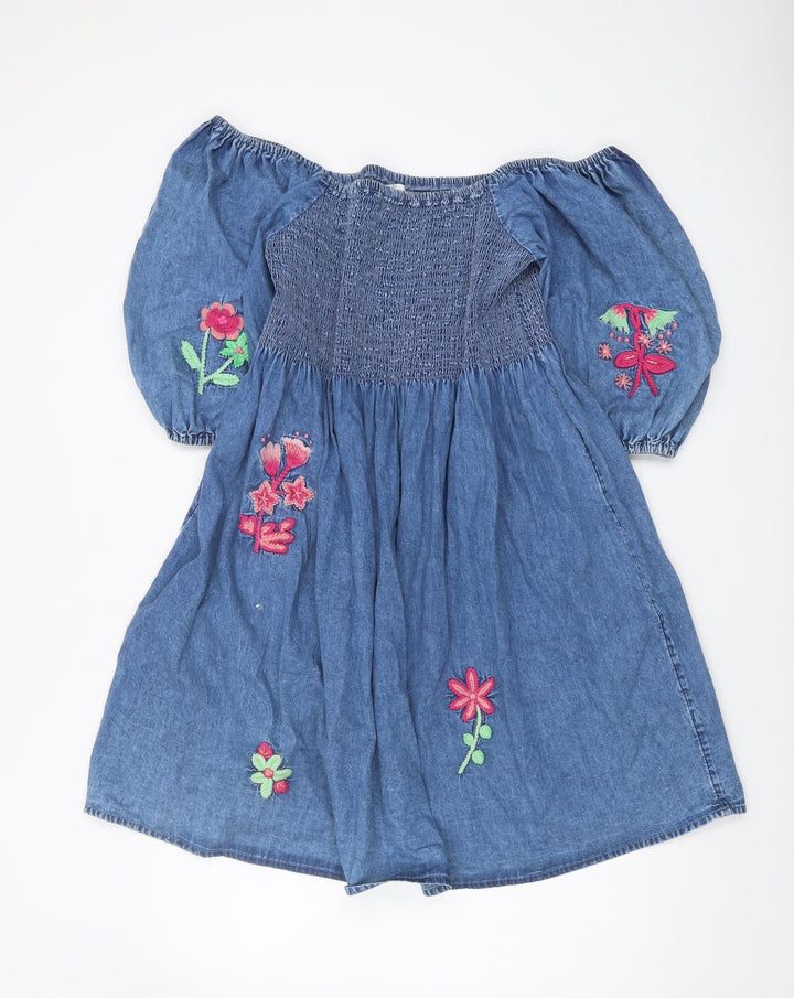 Next Girls Blue Off the Shoulder Embroidered Dress 15 Years