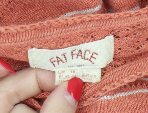 Fat Face Women’s Orange Striped Knit Jumper Size 16