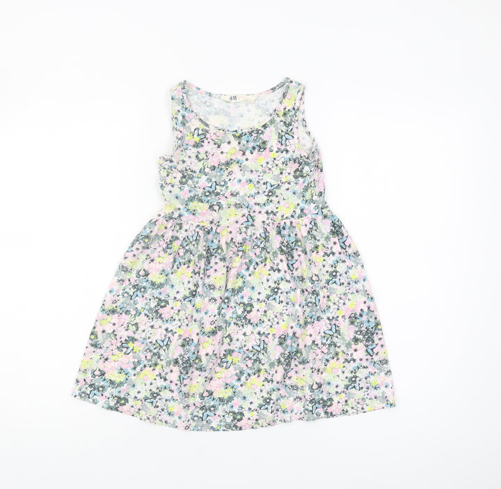H&M Girls Multicoloured Floral A-Line Dress, Size 7-8Y