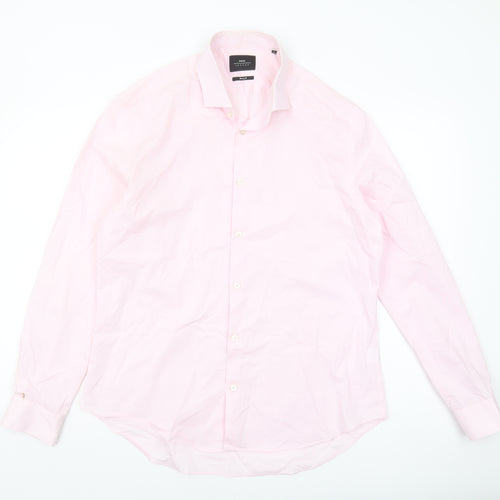 Moss London Men's Pink Slim Fit Button-Up Shirt 42