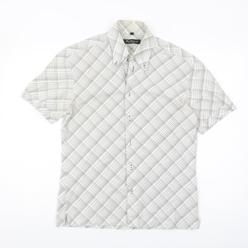 Ben Sherman Men's White Checked Short Sleeve Shirt S