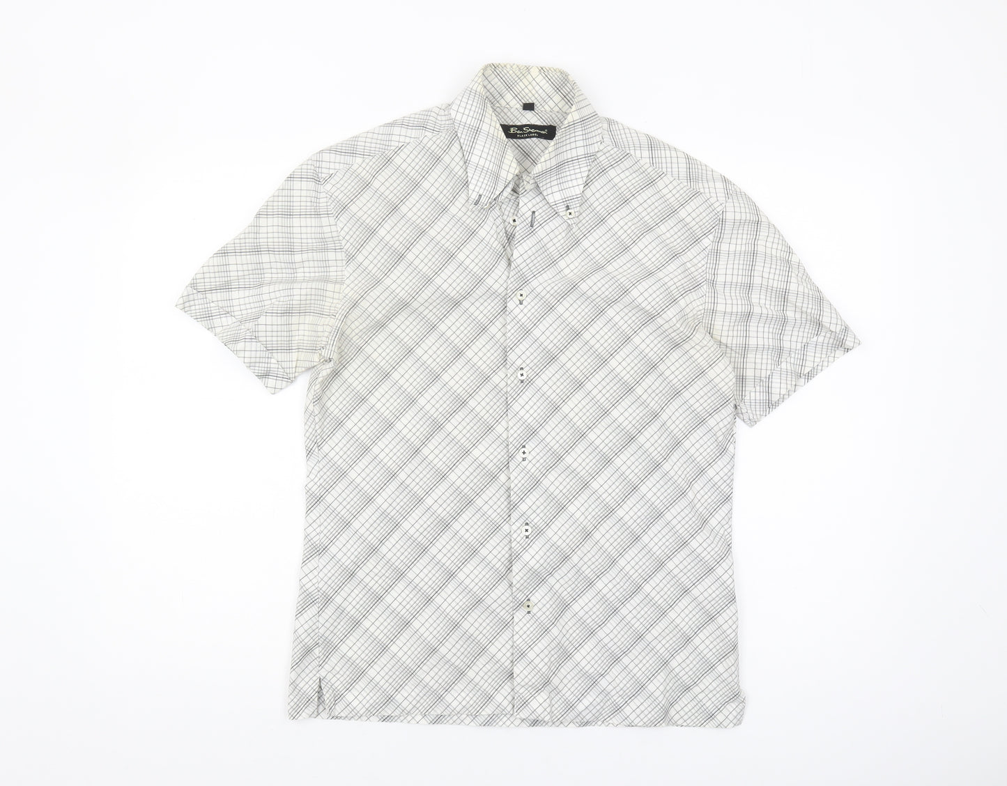 Ben Sherman Men's White Checked Short Sleeve Shirt S