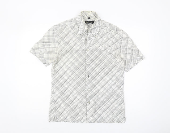 Ben Sherman Men's White Checked Short Sleeve Shirt S