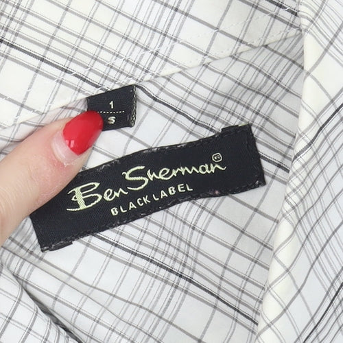 Ben Sherman Men's White Checked Short Sleeve Shirt S