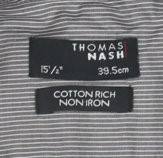 Thomas Nash Men's Grey Striped Casual Shirt 15.5