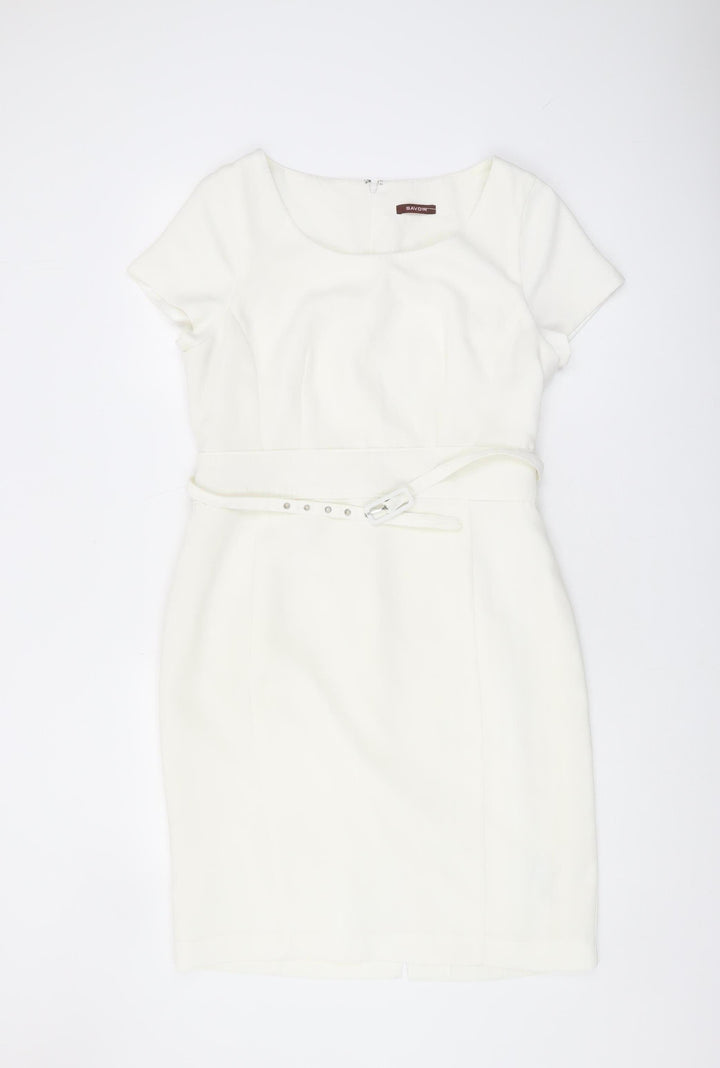 Savoir Women's Ivory Belted Sheath Dress - Size 14