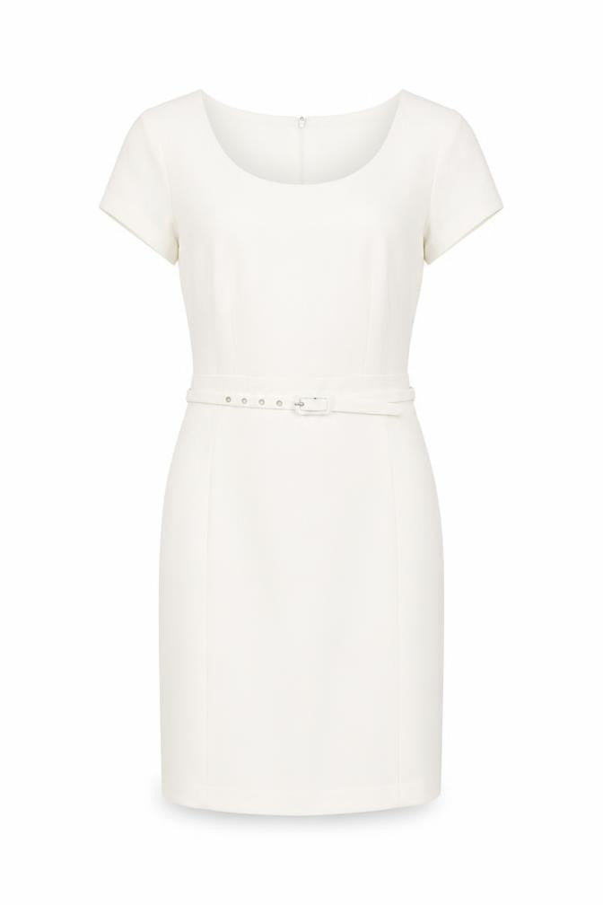 Front view of Savoir Women's Ivory Belted Sheath Dress -, size 14