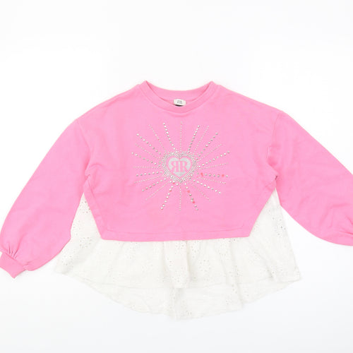 River Island Girls Pink Rhinestone Sweatshirt 7-8Y Casual Pullover
