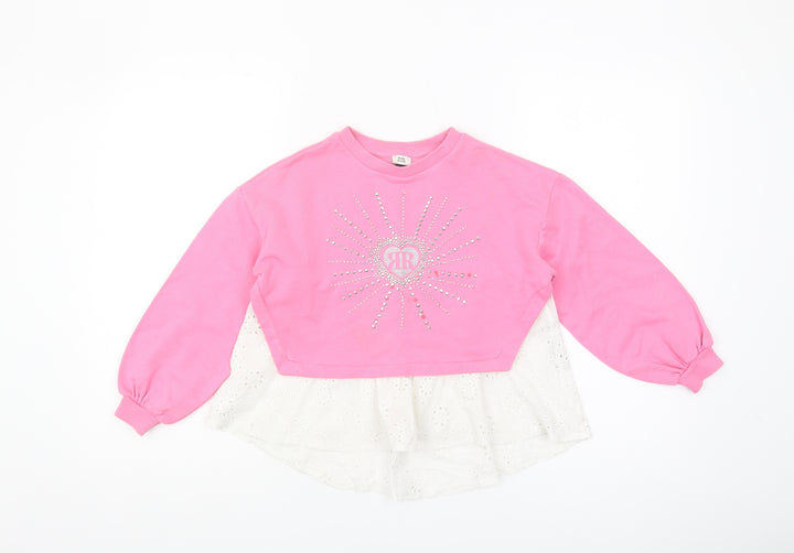 River Island Girls Pink Rhinestone Sweatshirt 7-8Y Casual Pullover