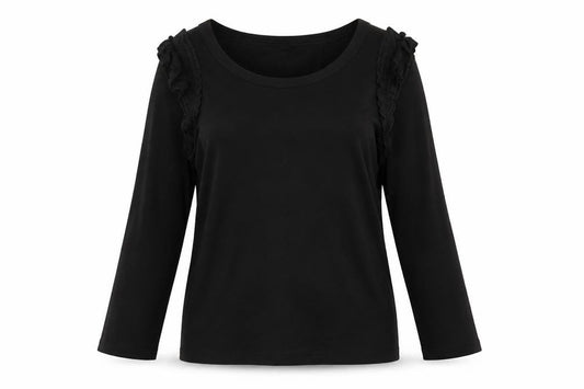 Front view of River Island Women's Black Ruffle T-Shirt, size 12